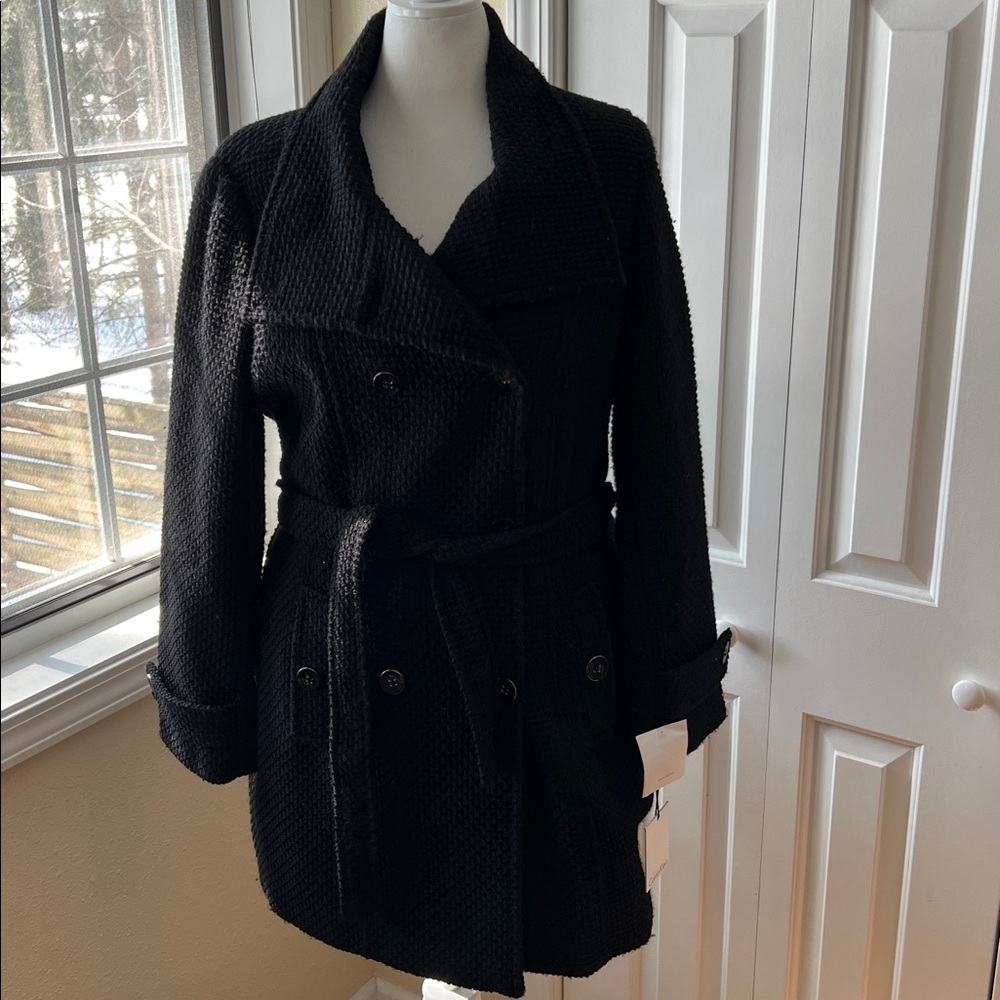 Calvin Klein Women's Black Textured Trench Coat
